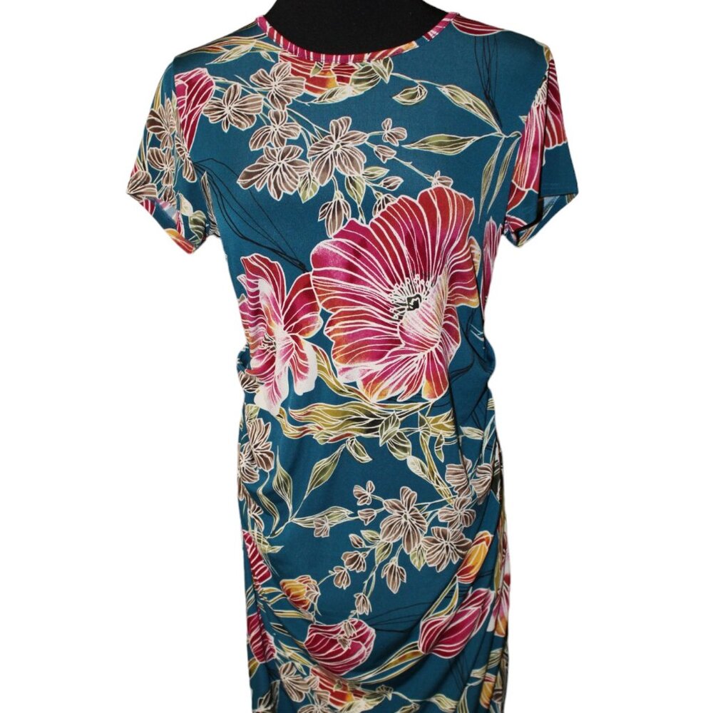 My Bump Maternity Printed Fitted W/Ruched Side Dress M MEDIUM EUC